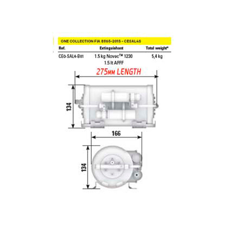 OMP - Impianto di estinzione in alluminio elettrico (CESAL4 - S - One Collection) - Volume abitacolo da 1.2 m3 a 2.2 m3 - Ravasicorse