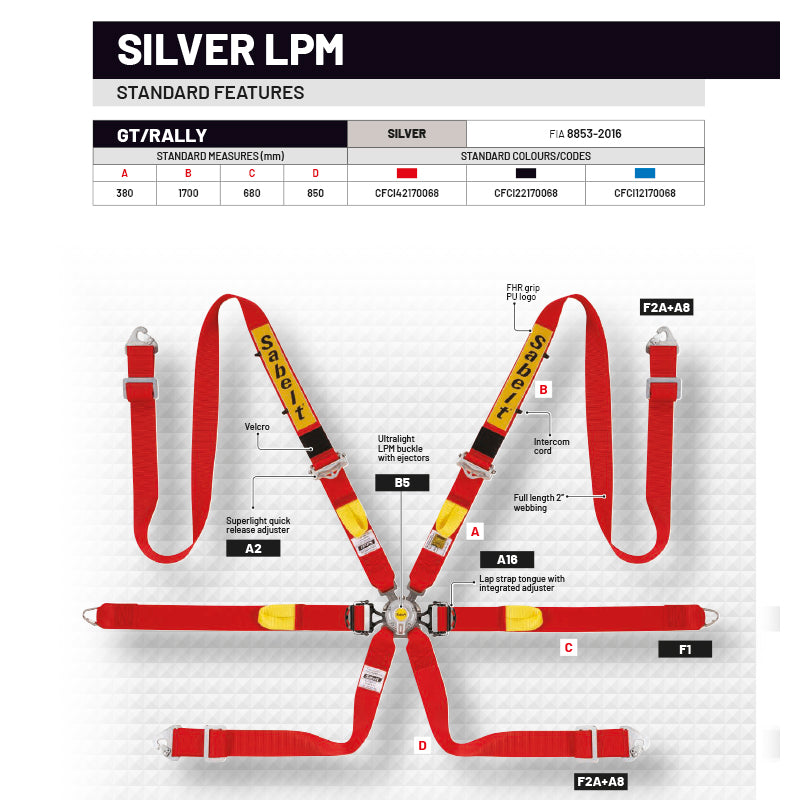 Cintura Sabelt - 6 punti LPM FIA 8853-2016 (red) - Ravasicorse