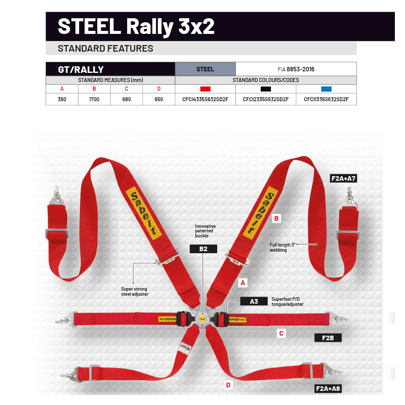 Cintura Sabelt - 6 punti Rally 3x2" FIA 8853-2016 (black) - Ravasicorse