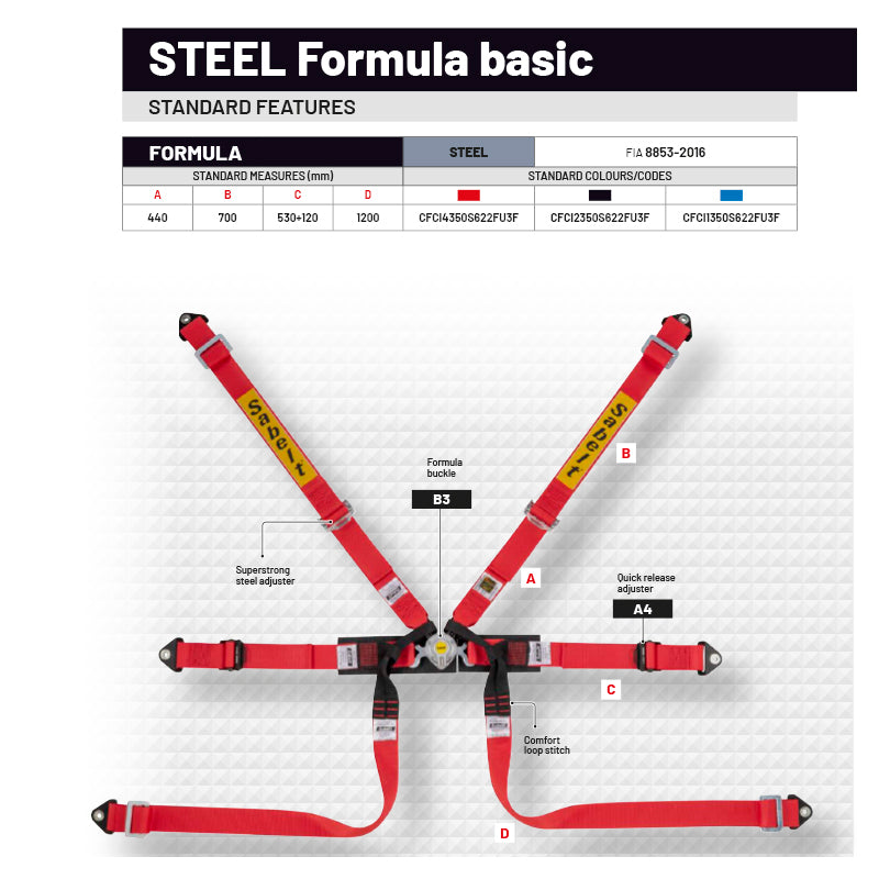 Cintura Sabelt - 6 punti Formula basic FIA 8853-2016 (red)
