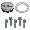 Evocorse - Fixing kit: 1 hubcap (C10), 1 Evocorse brushed badge (L10), 5 lug bolts M14x1.50 (017), 1 aluminum hub centric ring 75/60.1