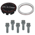 Evocorse - Fixing kit: 1 hubcap (C10), 1 Evocorse matt black badge (L11), 5 lug bolts M14x1.50 (017), 1 aluminum hub centric ring 75/60.1