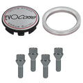 Evocorse - Fixing kit: 1 hubcap (C10), 1 Evocorse brushed badge (L10), 4 lug bolts M12x1.50 (073), 1 aluminum hub centric ring 75/56.1