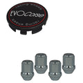 Evocorse - Fixing kit: 1 hubcap (C10), 1 Evocorse matt black badge (L11), 4 closed lug nuts M12x1.50 (031)