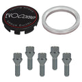 Evocorse - Fixing kit: 1 hubcap (C10), 1 Evocorse matt black badge (L11), 5 lug bolts M12x1.50 (073), 1 aluminum hub centric ring 75/60.1