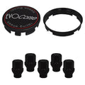 Evocorse - Fixing kit: 1 hubcap (C10), 1 Evocorse matt black badge (L11), 5 black closed lug nuts with shank M12x1.25 (047-ZN), plastic hub centric ring 67.1/56.1