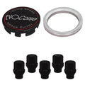 Evocorse - Fixing kit: 1 hubcap (C10), 1 Evocorse matt black badge (L11), 5 black closed lug nuts M12x1.5 (031), 1 aluminum hub centric ring 75/60.1
