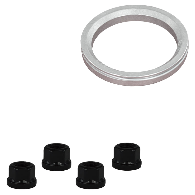Evocorse - Fixing kit: 4 black flat lug nuts M12x1.25 (058), 1 aluminum hub centric ring 75/58.1