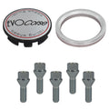 Evocorse - Fixing kit: 1 hubcap (C10), 1 Evocorse brushed badge (L10), 5 lug bolts M12x1.25 (027), 1 aluminum hub centric ring 75/65.1