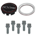 Evocorse - Fixing kit: 1 hubcap (C10), 1 Evocorse matt black badge (L11), 5 lug bolts M12x1.25 (027), 1 aluminum hub centric ring 75/65.1
