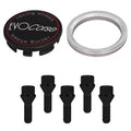 Evocorse - Fixing kit: 1 hubcap (C10), 1 Evocorse matt black badge (L11), 5 black lug bolts M12x1.25 (027), 1 aluminum hub centric ring 75/65.1