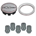 Evocorse - Fixing kit: 1 hubcap (C10), 1 Evocorse brushed badge (L10), 5 closed lug nuts M14x1.50 (068), 1 aluminum hub centric ring 75/64.1