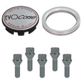 Evocorse - Fixing kit: 1 hubcap (C10), 1 Evocorse brushed badge (L10), 5 lug bolts M14x1.5 (028), 1 aluminum hub centric ring 75/66.6