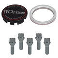 Evocorse - Fixing kit: 1 hubcap (C10), 1 Evocorse matt black badge (L11), 5 lug bolts M12x1.50 (073), 1 aluminum hub centric ring 75/66.1