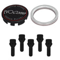 Evocorse - Fixing kit: 1 hubcap (C10), 1 Evocorse matt black badge (L11), 5 black lug bolts M12x1.50 (073), 1 aluminum hub centric ring 75/66.1