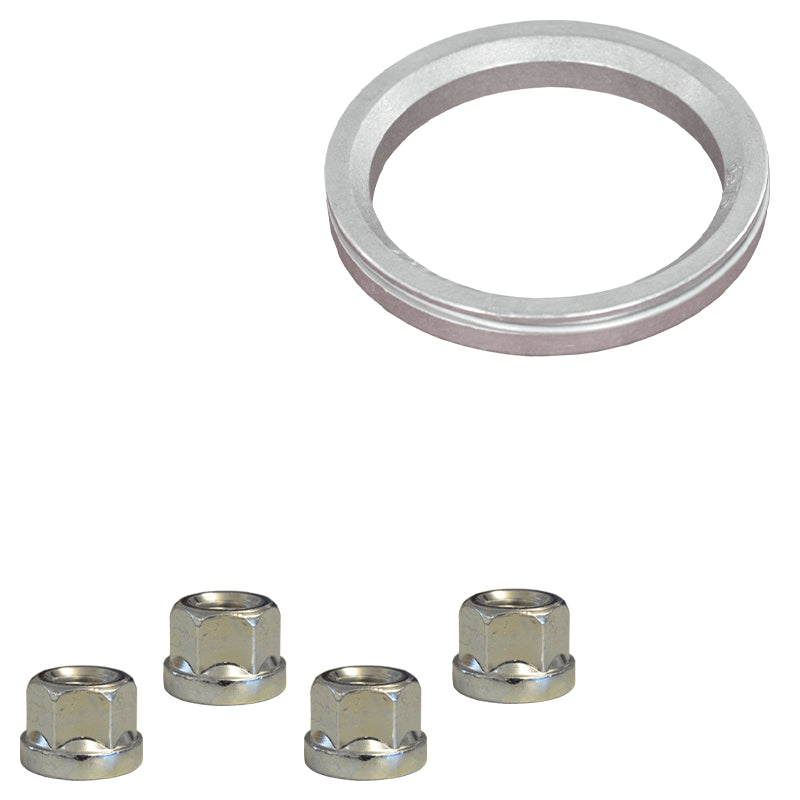 Evocorse - Fixing kit: 4 flat lug nuts M12x1.50 (123), 1 aluminum hub centric ring 75/57.