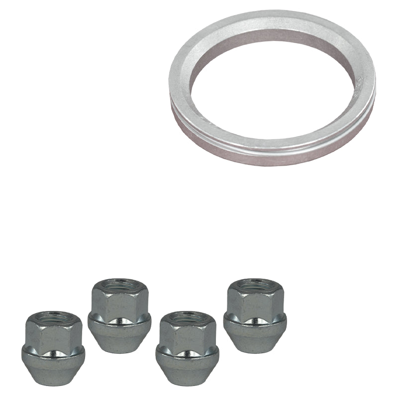 Evocorse - Fixing kit: 4 open lug nuts M12x1.25 (006), 1 aluminum hub centric ring 75/65.1