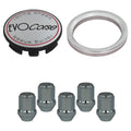 Evocorse - Fixing kit: 1 hubcap (C10), 1 Evocorse brushed badge (L10), 5 closed lug nuts M12x1.5 (046), 1 aluminum hub centric ring 67.1/64.1
