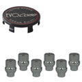 Evocorse - Fixing kit: 1 hubcap (C20), 1 Evocorse matt black badge (L32), 6 closed end lug nut with shank M14x1.5 (zinc. White)(D42)