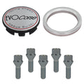 Evocorse - Fixing kit: 1 hubcap (C10), 1 Evocorse brushed badge (L10), 5 lug bolts M14x1.50 (028), 1 aluminum hub centric ring 75/65.1