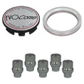 Evocorse - Fixing kit: 1 hubcap (C10), 1 Evocorse brushed badge (L10), 5 closed lug nuts with shank M12x1.25 (047), 1 aluminum hub centric ring 67.1/60.1