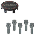 Evocorse - Fixing kit: 1 off-road hubcap (C20), 1 Evocorse matt black badge (L32), 5 lug bolts M14x1.50 (028)