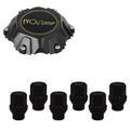 Evocorse - Fixing kit: 1 Cap Dakar 6x139,7 (C80), 1 Evocorse matt black and gold badge (L30), 6 black closed lug nuts with shank M12x1.50 (D40-ZN)
