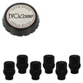 Evocorse - Fixing kit: 1 high hubcap in black plastic (C100), 1 Evocorse brushed badge (L31), 6 closed lug nuts with shank M14x1.5 (D42-ZN - black zinc.)