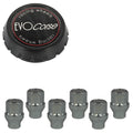 Evocorse - Fixing kit: 1 high hubcap in black plastic (C100), 1 Evocorse matt black badge (L32), 6 closed lug nuts with shank M14x1.5 (D42 - white zinc.)