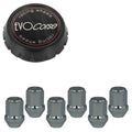 Evocorse - Fixing kit: 1 high hubcap in black plastic (C100), 1 Evocorse matt black badge (L32), 6 closed lug nuts M14x1,50 (D13 - white zinc.)