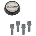 Evocorse - Fixing kit: 1 high hubcap in black plastic (C100), 1 Evocorse brushed badge (L31), 6 lug bolts M14x1,50 (C17D38 - white zinc.)