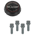 Evocorse - Fixing kit: 1 high hubcap in black plastic (C100), 1 Evocorse matt black badge (L32), 6 lug bolts M14x1,50 (C17D38 - white zinc.)
