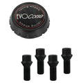 Evocorse - Fixing kit: 1 high hubcap in black plastic (C100), 1 Evocorse matt black badge (L32), 6 lug bolts M14x1,50 (C17D38-ZN - black zinc.)