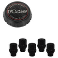 Evocorse - Fixing kit: 1 high hubcap in black plastic (C100), 1 Evocorse matt black badge (L32), 5 lug nuts M14x1,50 (D5-ZN - black zinc.)