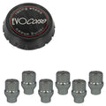 Evocorse - Fixing kit: 1 high hubcap in black plastic (C100), 1 Evocorse matt black badge (L32), 6 closed lug nuts with shank M12x1.5 (D40 - white zinc.)