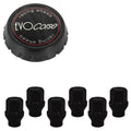 Evocorse - Fixing kit: 1 high hubcap in black plastic (C100), 1 Evocorse matt black badge (L32), 6 closed lug nuts with shank M12x1.5 (D40-ZN - black zinc.)