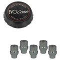 Evocorse - Fixing kit: 1 hubcap (C100), 1 Evocorse matt black badge (L32), 5 nuts 1/2 UNF H34 CH19 (zinc.white)