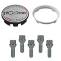 Evocorse - Fixing kit: 1 hubcap (C10), 1 Evocorse brushed badge (L10), 5 lug nuts M14x1,5 (zinc.white)(C19D30), 1 plastic hub centric ring 67,1/66,1