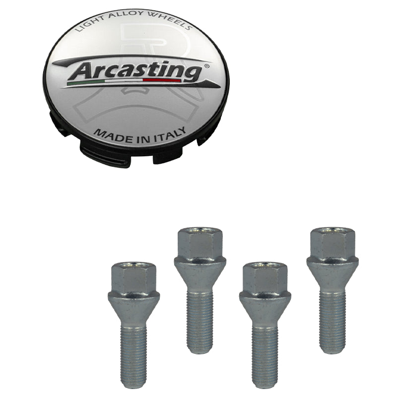 Evocorse - Fixing kit: 1 hubcap (C11), 1 Arcasting brushed badge (L12), 4 lug bolts M12x1.25 (027)