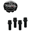 Evocorse - Fixing kit: 1 hubcap (C11), 1 Arcasting matt black badge (L13), 4 black lug bolts M12x1.25 (027-ZNNI)