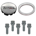 Evocorse - Fixing kit: 1 hubcap (C11), 1 Arcasting brushed badge (L12), 5 lug bolts M14x1.50 (028), 1 aluminum hub centric ring 75/57.1