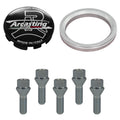Evocorse - Fixing kit: 1 hubcap (C11), 1 Arcasting matt black badge (L13), 5 lug bolts M14x1.50 (028), 1 aluminum hub centric ring 75/57.1