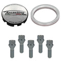 Evocorse - Fixing kit: 1 hubcap (C11), 1 Arcasting brushed badge (L12), 5 Screws M14x1.50 L30 (028), 1 Aluminum hub centric ring 75/66.6