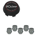 Evocorse - Fixing kit: 1 hubcap (C30), 1 Evocorse matt black badge (L51), 5 lug nut M14x1.5 (zinc. white)(D5)