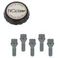 Evocorse - Fixing kit: 1 hubcap (C30), 1 Evocorse brushed badge (L50), 5 lug bolts M14x2 (zinc. white)(D5X2)