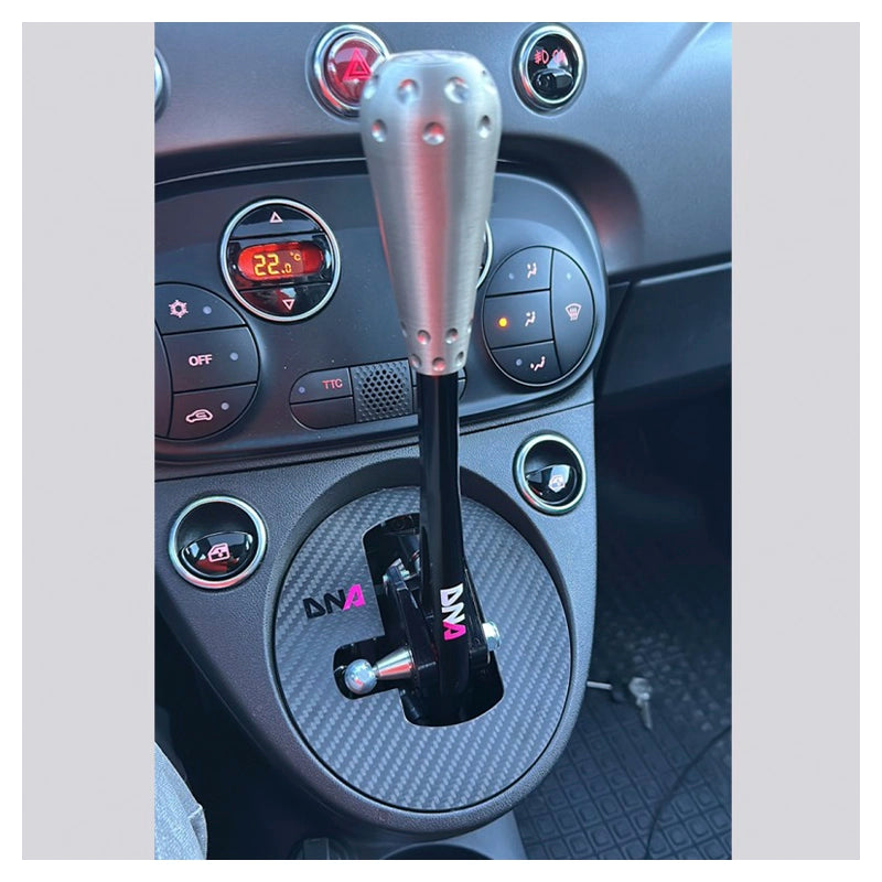 DNA Racing - Abarth 500 - Kit torretta cambio regolabile anodizzata nera con pomello grigio