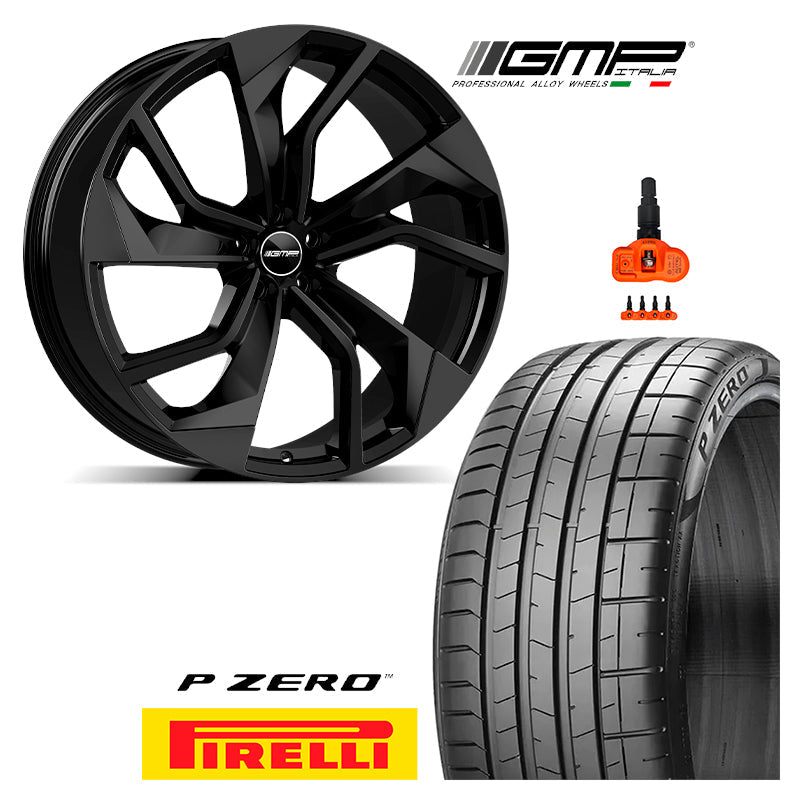 Set Audi e-tron, Q8, SQ8, RS Q8 - GMP Rebel 10.0x23" ET18 (Shiny Black) & Pirelli P-Zero PZ4 295/35R23 108Y - Ravasicorse