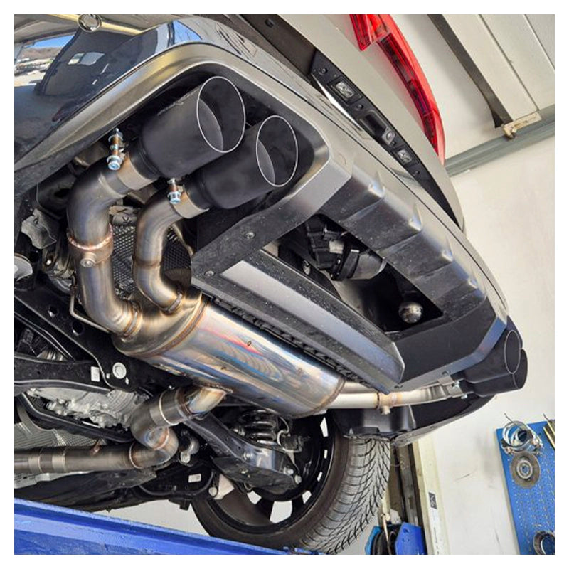 Inoxcar - Tubo centrale diretto Ø70 mm + Finale con silenziatore 2 x Ø90 mm DX+SX (Ceramic) + Valvole