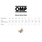 OMP glove sizing table