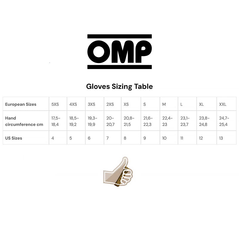 OMP glove sizing table